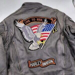 Vtg Hacienda Harley Davidson Leather Jacket Mens 44 L USA Kerr Lined Eagle Patch